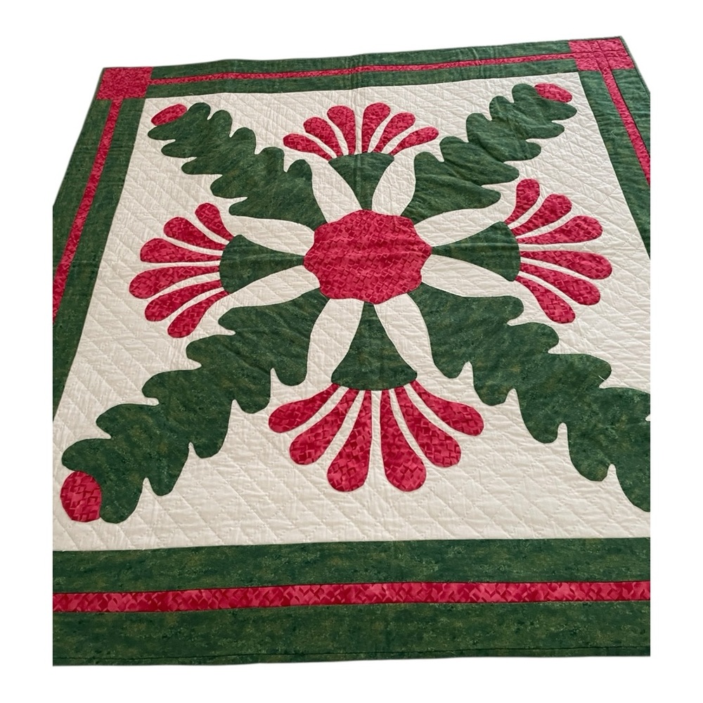 Pennsylvania Princess Feather Appliqué Quilt Wall Hanging Red Green Folk Art